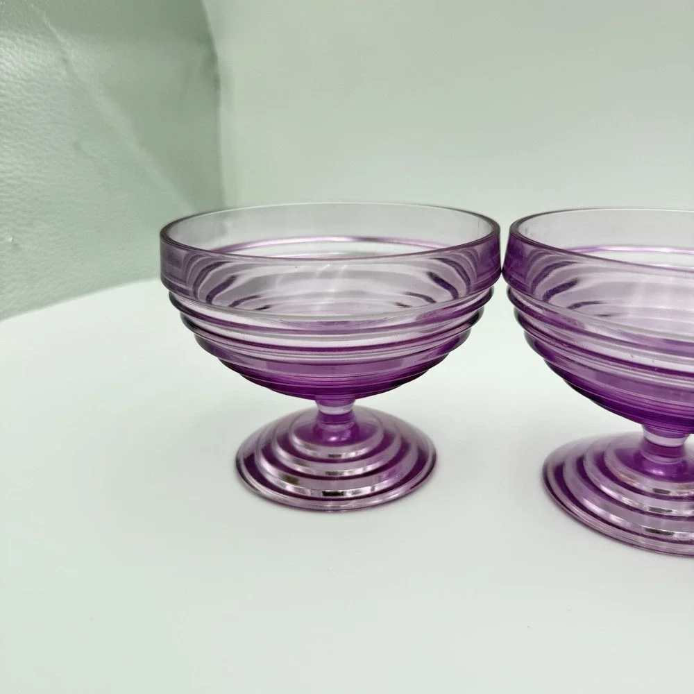 Vtg Purple Acrylic Plastic Footed Dessert Dishes Glasses Lot Of‎ 4 Swirl